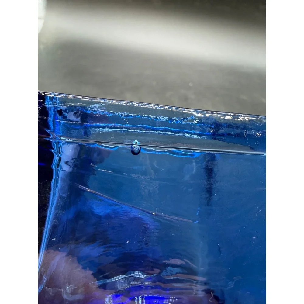 Cobalt Blue Art Glass Square Votive Candle Holder Textured Heavy Glass Planter